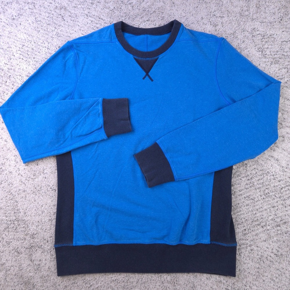 Lululemon Sweatshirt Mens Medium Crew Neck Pullover‎ Blue Knit Ringer Sweater
